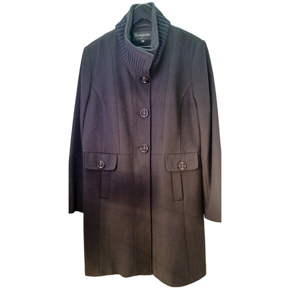Forecaster Women's Black Lambs Wool Blend Funnel Neck Pea Coat Size 16 Plus Size - Picture 3 of 8